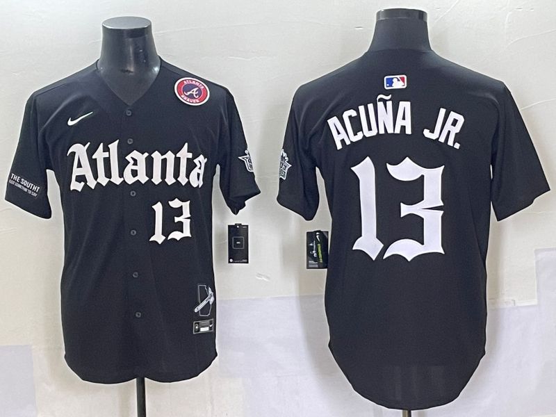 Men 2025 Atlanta Braves #13 Acuna jr Black Five generations Joint Name Nike MLB Jersey style 10->atlanta braves->MLB Jersey